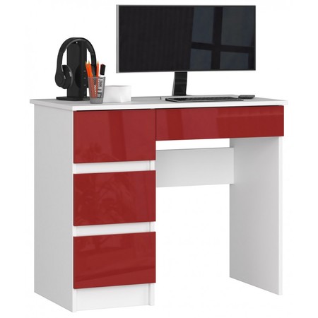 Počítačový stůl A7 levá bílá/červená lesk Akord