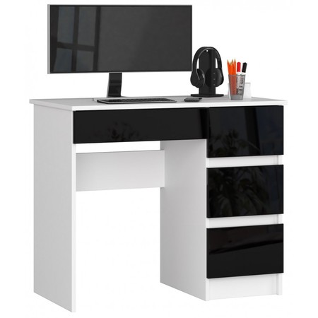 Počítačový stůl A7 pravá bílá/černá lesk Akord