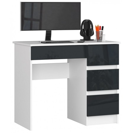Počítačový stůl A7 pravá bílá/grafit lesk Akord