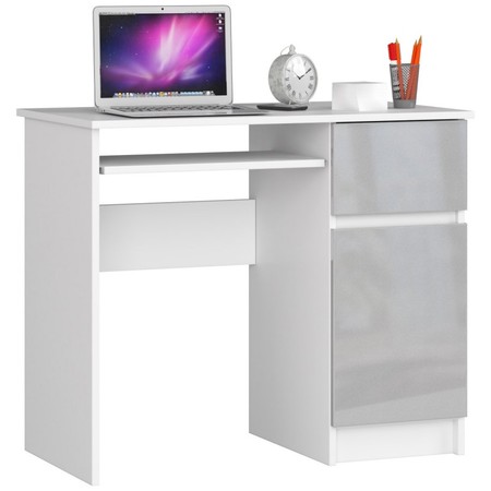 Počítačový stůl PIKSEL pravá bílá/metalic lesk Akord
