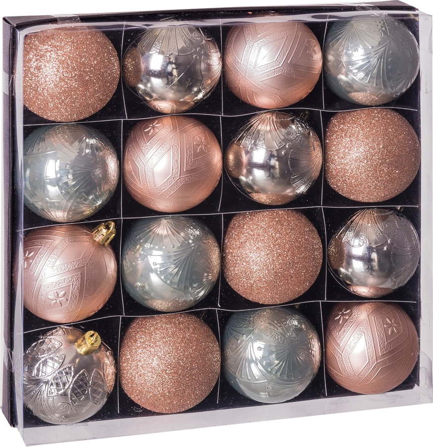 Sada 16 vánočních ozdob v béžovo-stříbrné barvě Unimasa Copper Unimasa