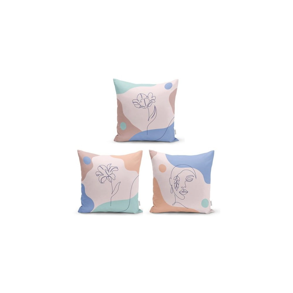 Sada 3 dekorativních povlaků na polštáře Minimalist Cushion Covers Colorful Flower