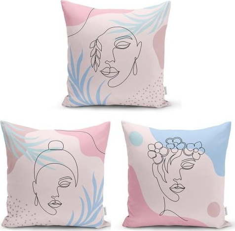 Sada 3 dekorativních povlaků na polštáře Minimalist Cushion Covers Minimalist Face