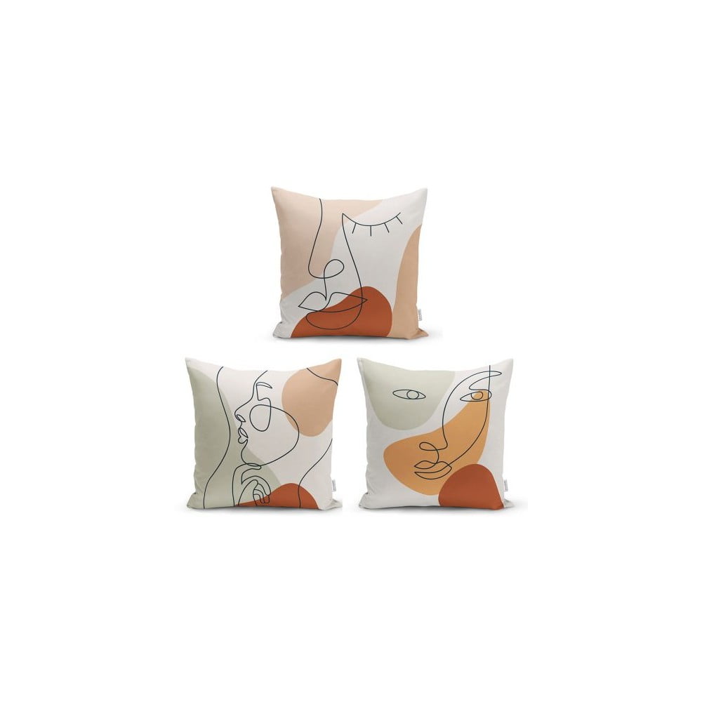Sada 3 dekorativních povlaků na polštáře Minimalist Cushion Covers Woman Face