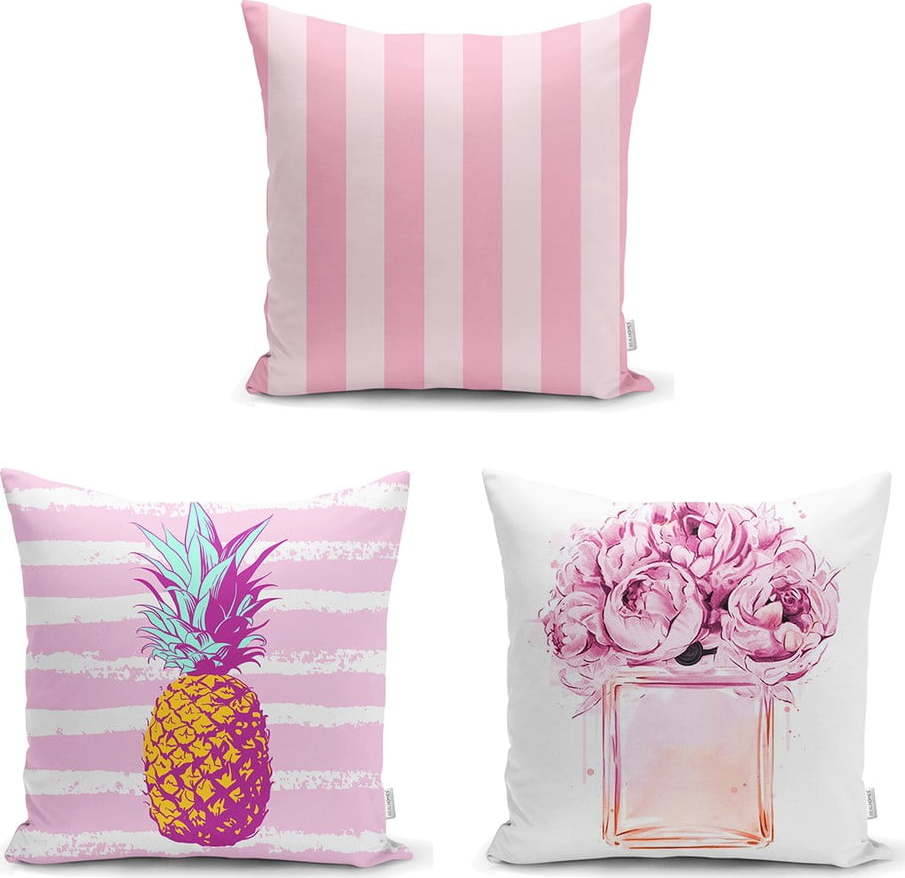 Sada 3 povlaků na polštáře Minimalist Cushion Covers Pink Striped