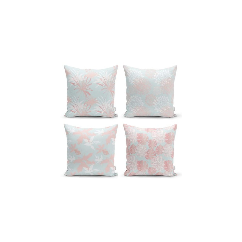 Sada 4 dekorativních povlaků na polštáře Minimalist Cushion Covers Blue Leaves