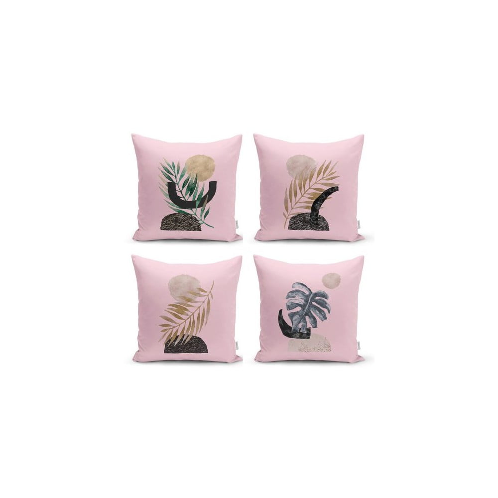 Sada 4 dekorativních povlaků na polštáře Minimalist Cushion Covers Geometric Leaf Pink
