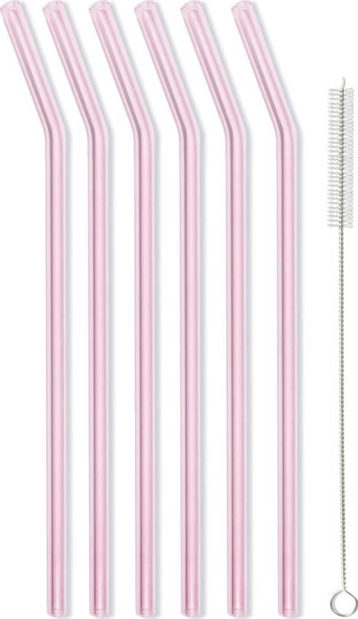 Sada 6 růžových skleněných brček na pití Vialli Design