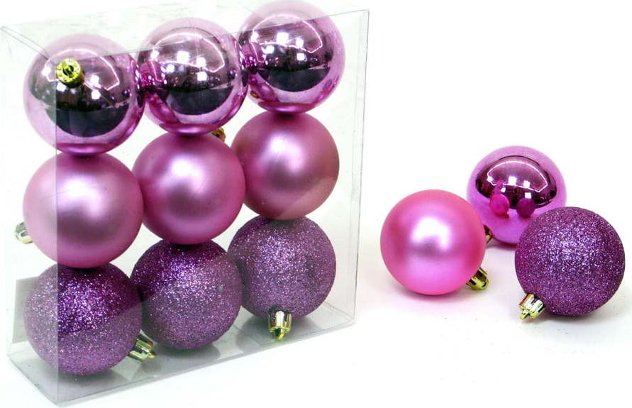 Sada 9 vánočních ozdob v růžovo-fialové barvě Unimasa Caja Unimasa