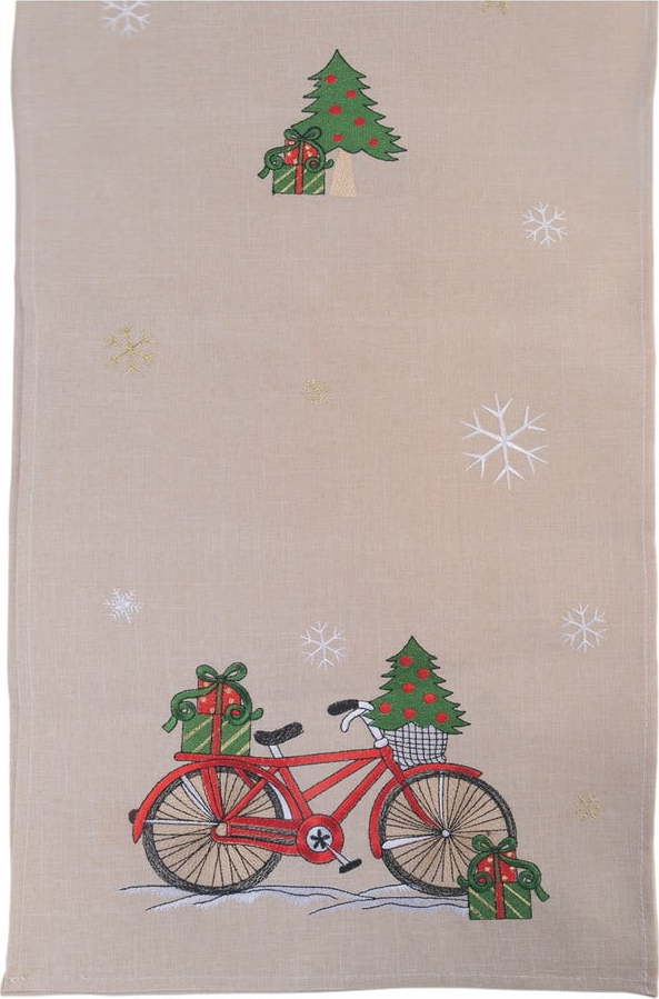 Béžový vánoční běhoun na stůl Villa d'Este Xmas Bicycle