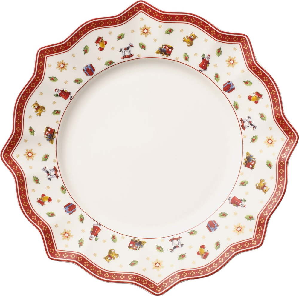 Bílo-červený porcelánový vánoční talíř Toy's Delight Villeroy&Boch
