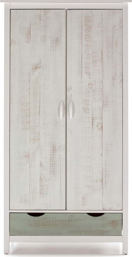 Bílošedá dětská šatní skříň z borovicového dřeva Marckeric Perle Marckeric