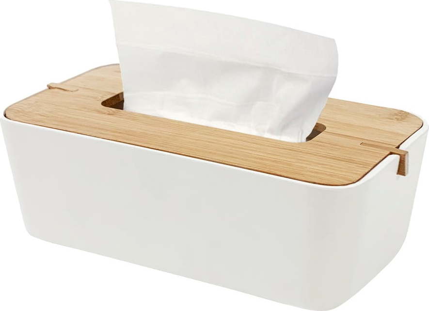 Bílý box na kapesníky s bambusovým víkem Compactor Basic Compactor