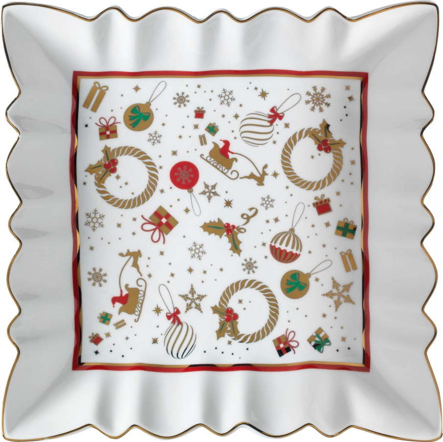 Bílý porcelánový servírovací talíř s vánočním motivem Brandani Alleluia New Bone