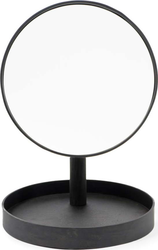 Černé kosmetické zrcadlo s rámem z dubového dřeva Wireworks Look