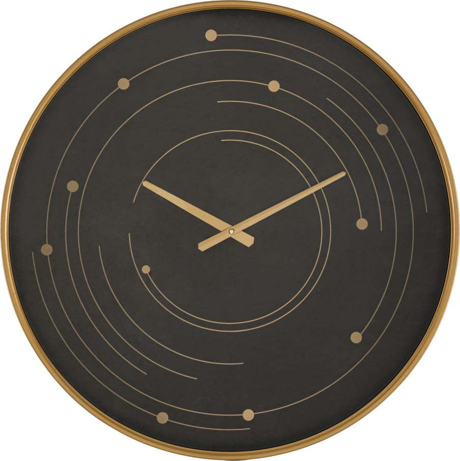 Černé nástěnné hodiny s rámem ve zlaté barvě Mauro Ferretti Plix