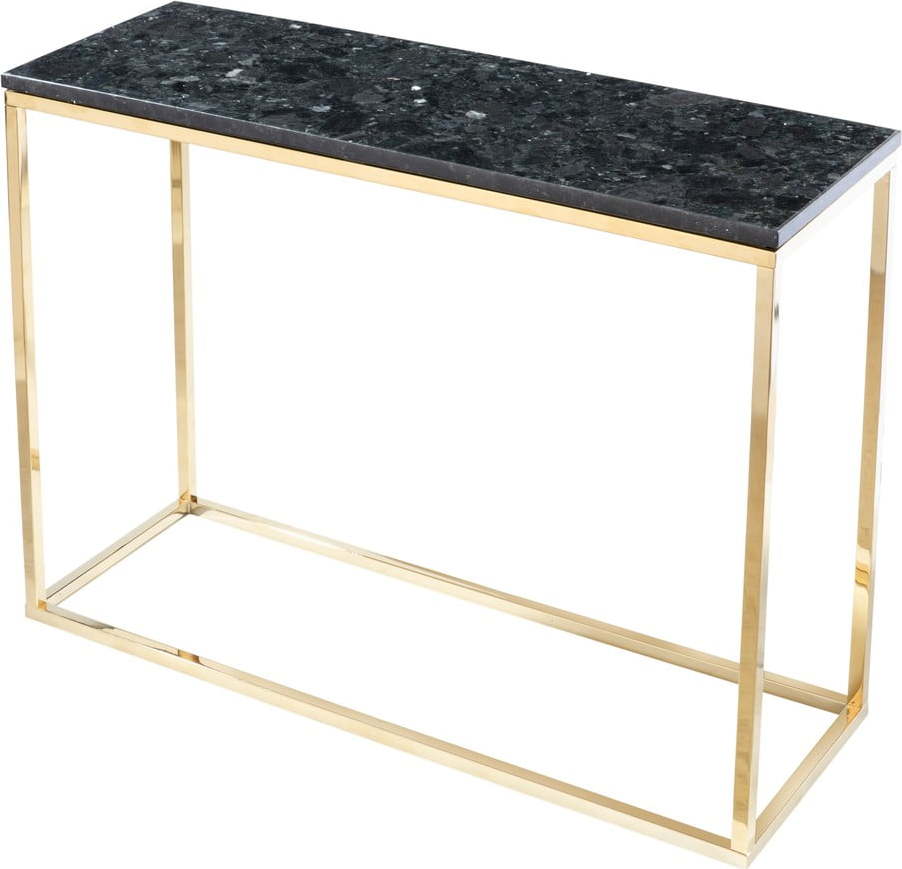Černý žulový konzolový stolek s podnožím ve zlaté barvě