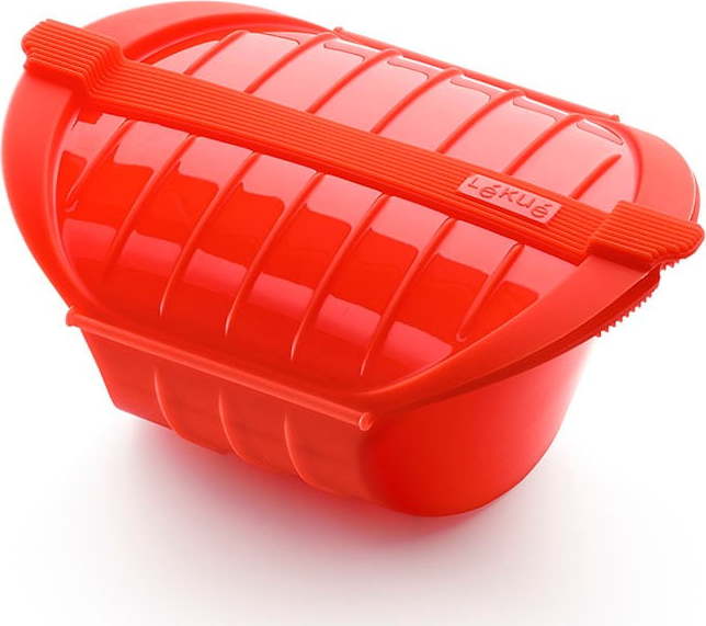 Červená silikonová nádoba pro vaření v páře Lékué Deep Steam Case LÉKUÉ