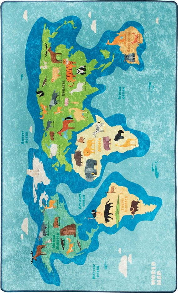Modrý dětský protiskluzový koberec Chilai Map
