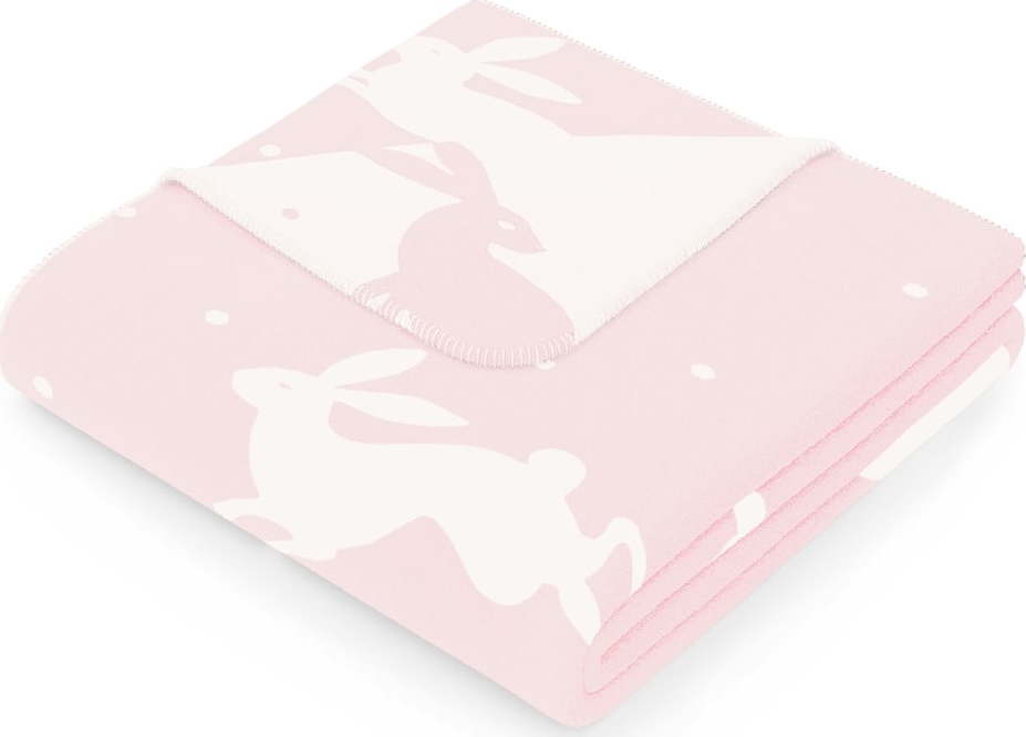 Růžová deka s příměsí bavlny AmeliaHome Rabbit