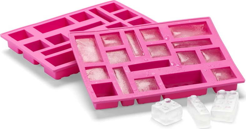 Růžová silikonová forma na led ve tvaru dílků LEGO® LEGO