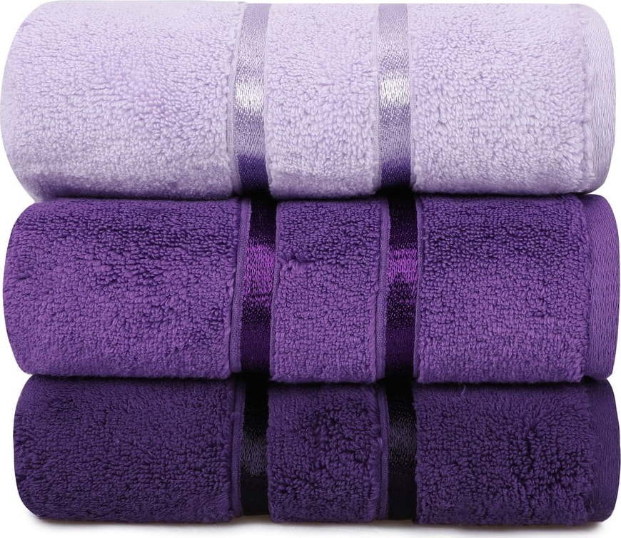Sada 3 fialových bavlněných ručníků Hobby Dolce