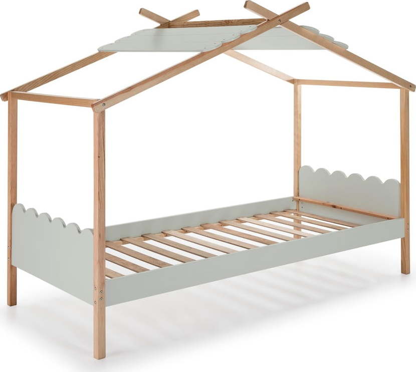 Šedá dětská postel s konstrukcí z borovicového dřeva Marckeric Nuvem
