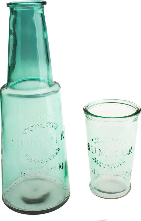 Zelená skleněná karafa se sklenicí