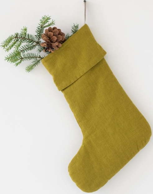 Zelená vánoční lněná závěsná dekorace Linen Tales Christmas Stocking Linen Tales