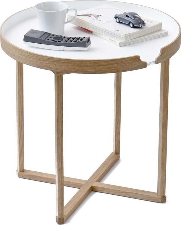 Bílý odkládací stolek z dubového dřeva s odnímatelnou deskou Wireworks Damieh