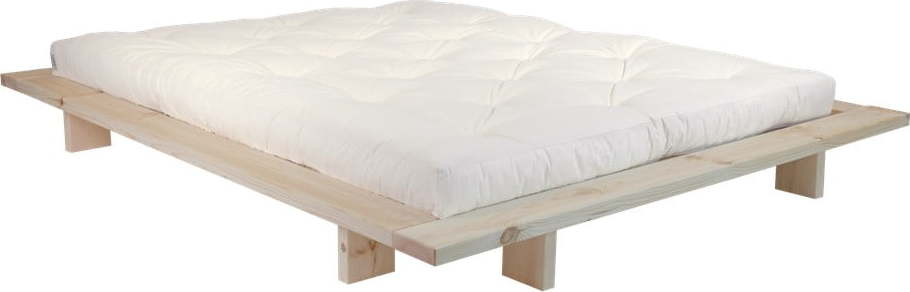 Dvoulůžková postel z borovicového dřeva s matrací Karup Design Japan Double Latex Raw/Natural