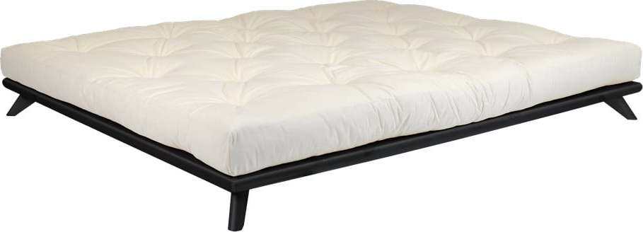 Dvoulůžková postel z borovicového dřeva s matrací Karup Design Senza Double Latex Black/Natural