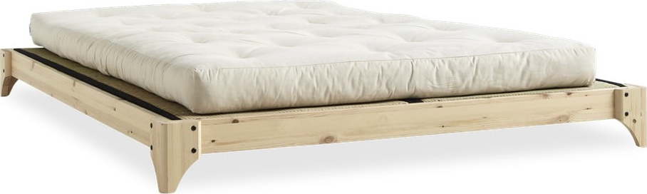 Dvoulůžková postel z borovicového dřeva s matrací a tatami Karup Design Elan Double Latex Natural Clear/Natural
