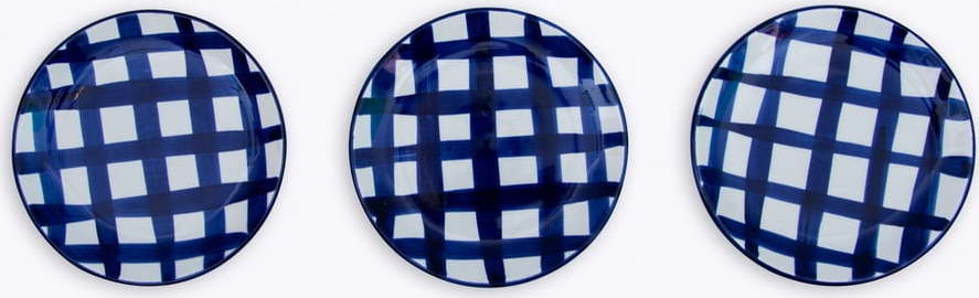 Sada 3 dezertních keramických talířů Madre Selva Blue Lines