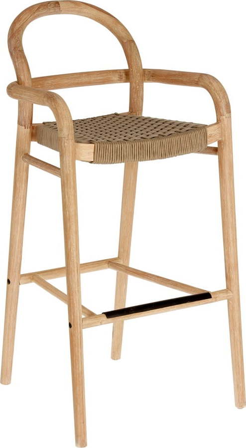 Zahradní barová židle z eukalyptového dřeva s béžovým výpletem La Forma Sheryl