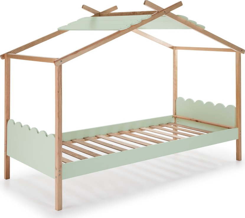 Zelená dětská postel s konstrukcí z borovicového dřeva Marckeric Nuvem