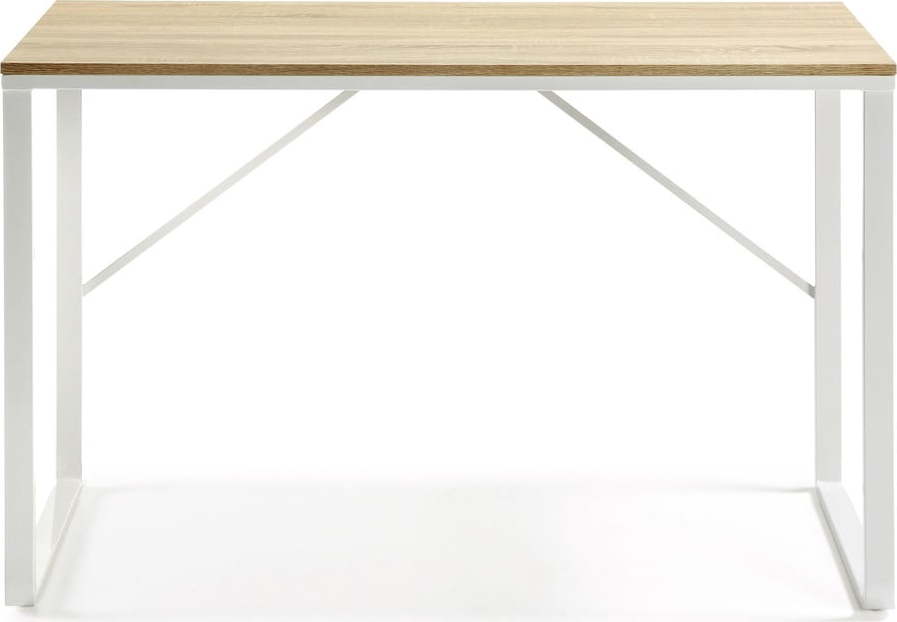 Bílý psací stůl s deskou v dřevěném dekoru La Forma Lisbet Kave Home