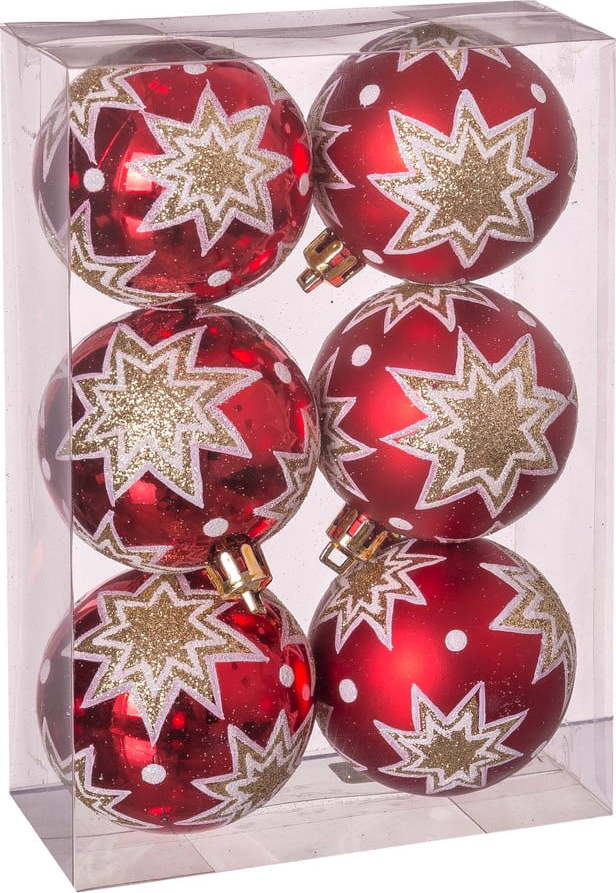 Sada 6 vánočních ozdob v červeno-zlaté barvě Unimasa Estrellas