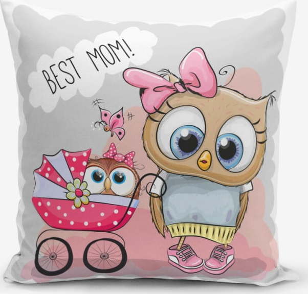 Povlak na polštář s příměsí bavlny Minimalist Cushion Covers Best Mom Owl