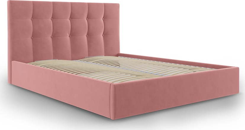 Růžová sametová dvoulůžková postel Mazzini Beds Nerin