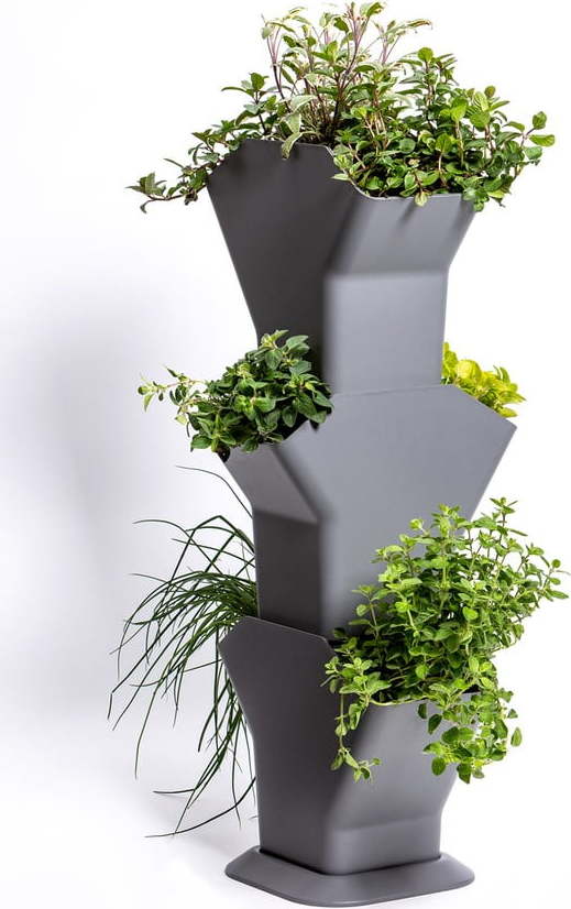 Šedý samozavlažovací vertikální květináč Plastia Tree Plastia