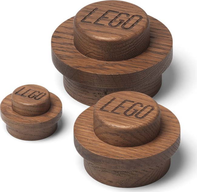 Sada 3 nástěnných háčků z tmavě mořeného dubového dřeva LEGO® Wood LEGO