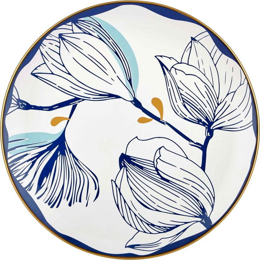 Sada 6 bílých porcelánových jídelních talířů s modrými květy Mia Bloom