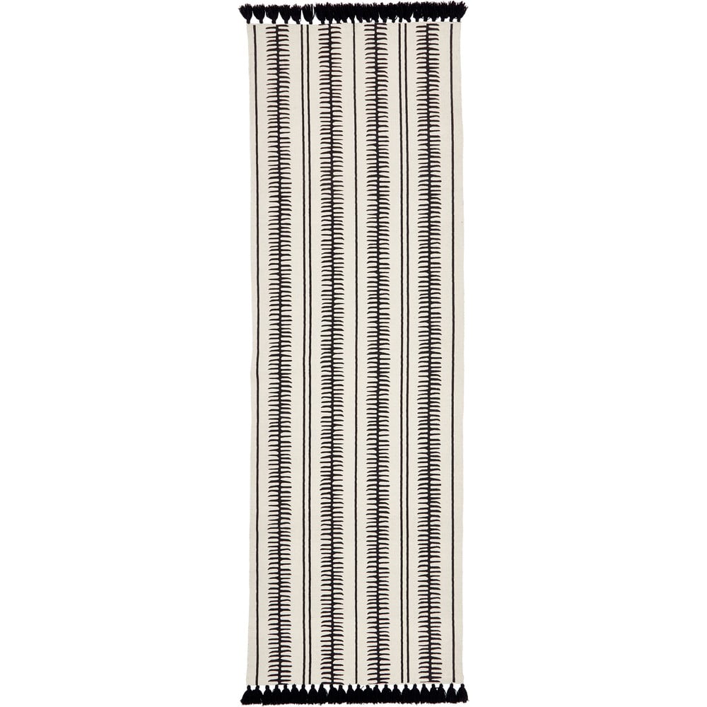 Béžovo-černý ručně tkaný bavlněný běhoun Westwing Collection Rita