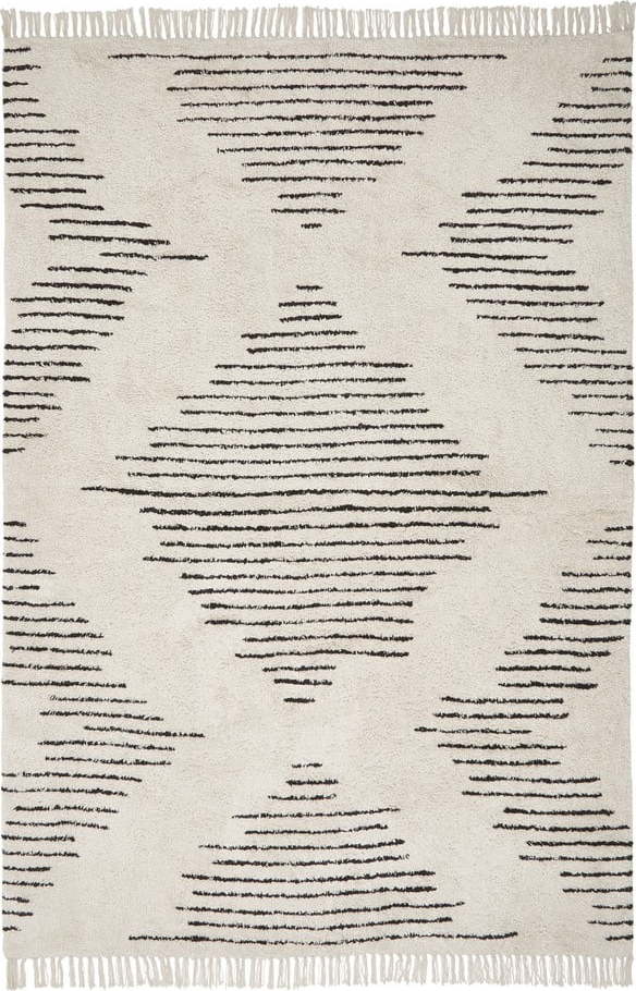 Béžovo-černý ručně tkaný bavlněný koberec Westwing Collection Fini