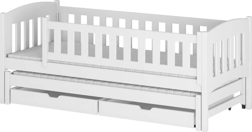 Bílá dětská postel s výsuvným lůžkem s úložným prostorem 70x160 cm Amelka - Lano Meble Lano Meble
