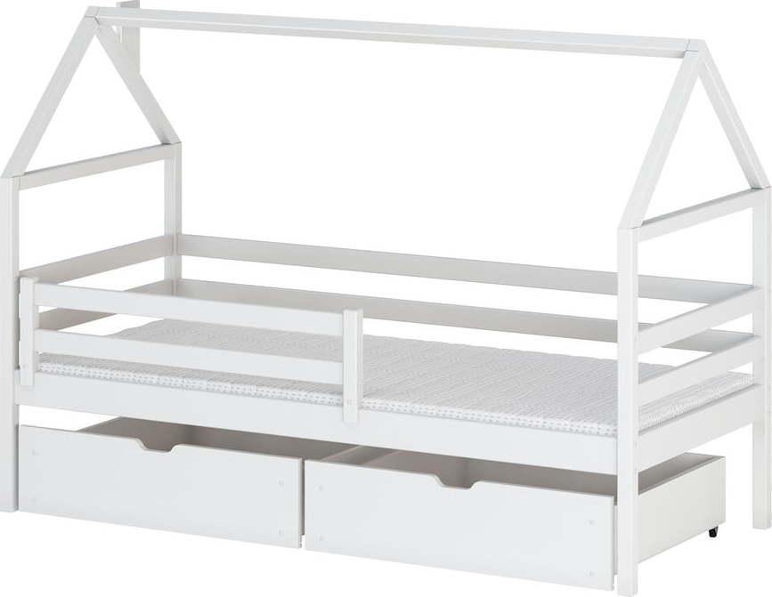Bílá domečková dětská postel s úložným prostorem 80x160 cm Aron - Lano Meble Lano Meble