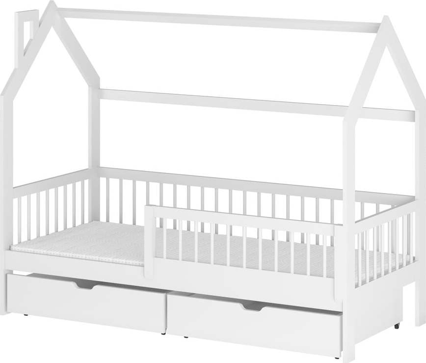 Bílá domečková dětská postel s úložným prostorem 80x160 cm Oskar - Lano Meble Lano Meble