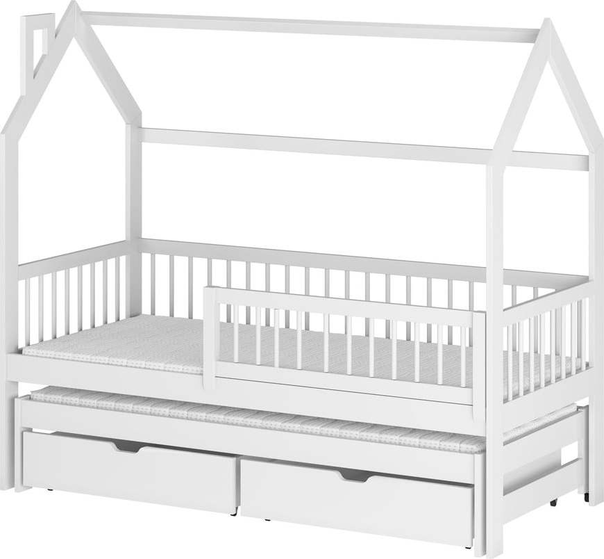 Bílá domečková dětská postel s úložným prostorem 90x200 cm Papi - Lano Meble Lano Meble