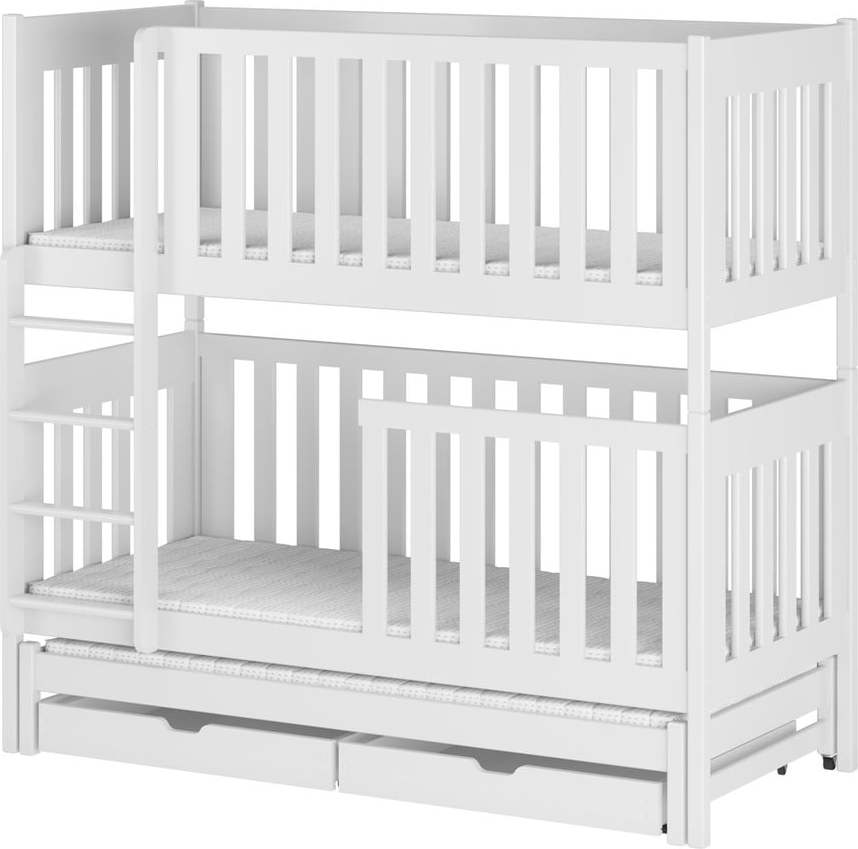 Bílá patrová dětská postel s úložným prostorem 80x180 cm Emilka - Lano Meble Lano Meble